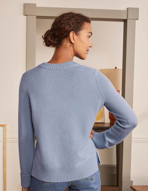 Kaschmirpullover mit breiten Bündchen - Helles Lapisblau Kaschmirpullover mit breiten Bündchen - Helles Lapisblau
