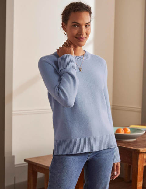 Kaschmirpullover mit breiten Bündchen - Helles Lapisblau Kaschmirpullover mit breiten Bündchen - Helles Lapisblau