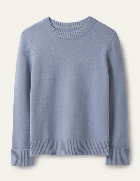 Kaschmirpullover mit breiten Bündchen - Helles Lapisblau Kaschmirpullover mit breiten Bündchen - Helles Lapisblau