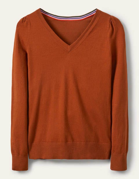 Baumwollpullover mit V-Ausschnitt - Rostrot Baumwollpullover mit V-Ausschnitt - Rostrot