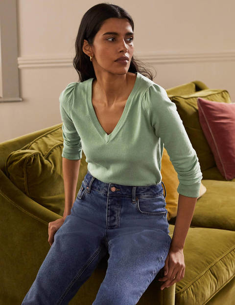 Cotton V-neck Jumper - Duck Egg Cotton V-neck Jumper - Duck Egg