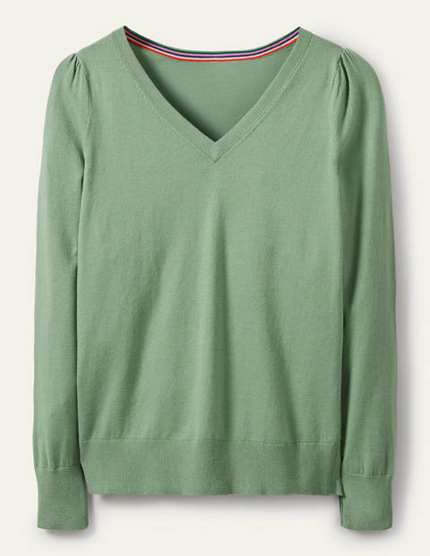 Cotton V-neck Jumper - Duck Egg Cotton V-neck Jumper - Duck Egg