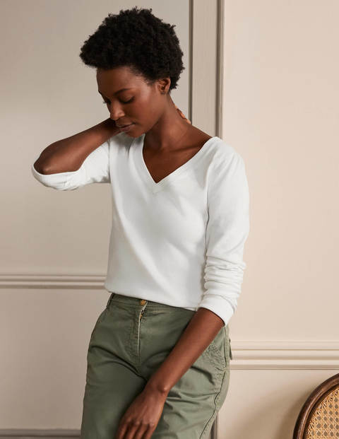 Baumwollpullover mit V-Ausschnitt - Naturweiß Baumwollpullover mit V-Ausschnitt - Naturweiß