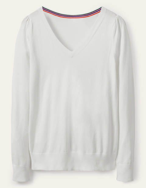 Baumwollpullover mit V-Ausschnitt - Naturweiß Baumwollpullover mit V-Ausschnitt - Naturweiß