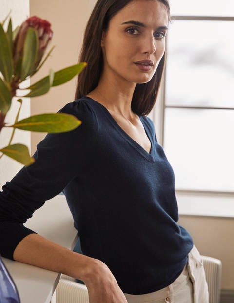 Baumwollpullover mit V-Ausschnitt - Navy Baumwollpullover mit V-Ausschnitt - Navy