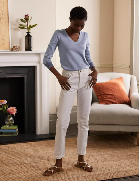 Cotton V-neck Jumper - River Cotton V-neck Jumper - River