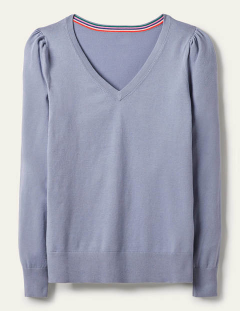 Cotton V-neck Jumper - River Cotton V-neck Jumper - River