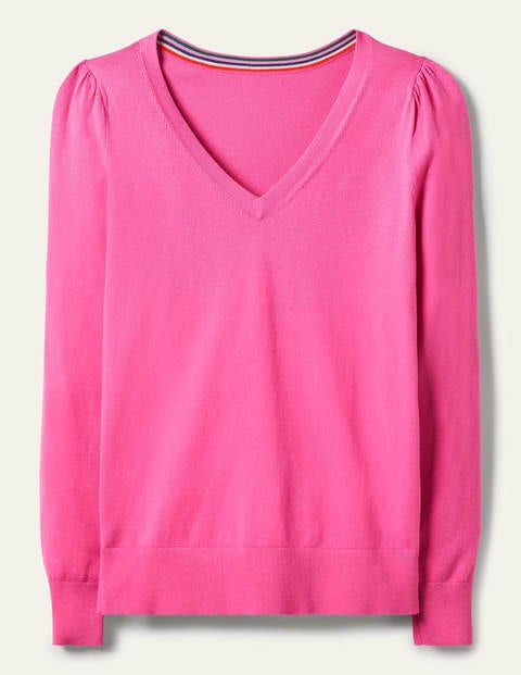 Baumwollpullover mit V-Ausschnitt - Zuckerstangenrosa Baumwollpullover mit V-Ausschnitt - Zuckerstangenrosa