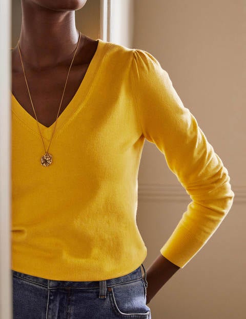 Baumwollpullover mit V-Ausschnitt - Honiggold Baumwollpullover mit V-Ausschnitt - Honiggold