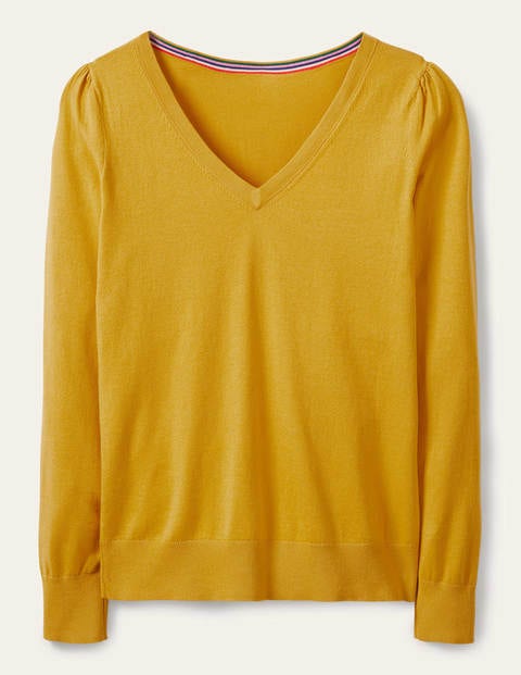 Baumwollpullover mit V-Ausschnitt - Honiggold Baumwollpullover mit V-Ausschnitt - Honiggold