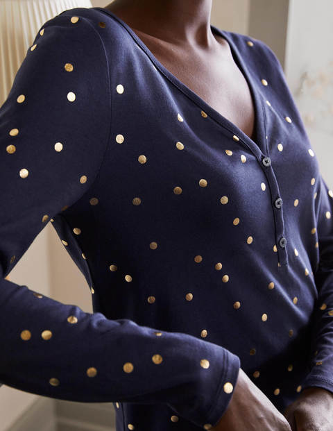 Emma Long Sleeve Pajama Top - Navy, Scattered Spot
