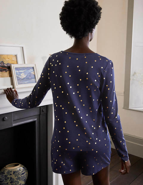 Emma Long Sleeve Pyjama Top - Navy, Scattered Spot Emma Long Sleeve Pyjama Top - Navy, Scattered Spot