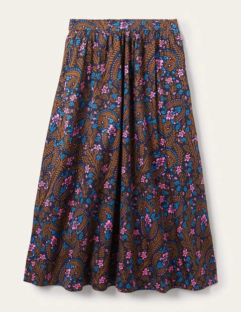 Cotton Sateen Skirt - French Navy, Floral Paisley Cotton Sateen Skirt - French Navy, Floral Paisley