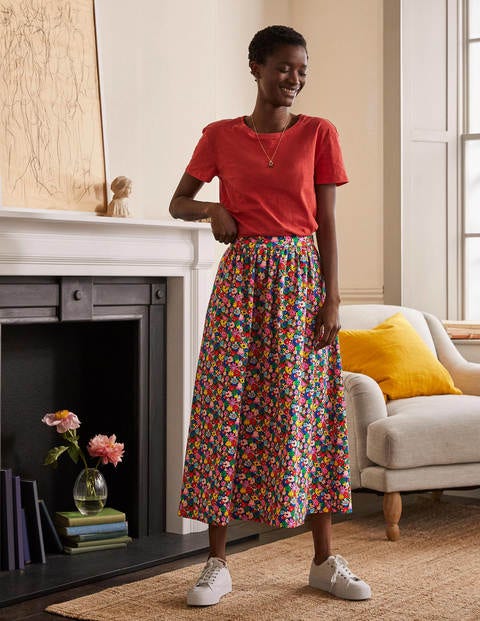Cotton Sateen Skirt - Cherry Red, Paintbox Ditsy Cotton Sateen Skirt - Cherry Red, Paintbox Ditsy