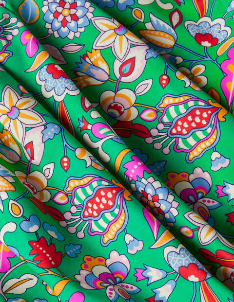Neckholder-Badeanzug mit Raffungen - Baumgrün, Kaleidoskop-Blumenmuster Neckholder-Badeanzug mit Raffungen - Baumgrün, Kaleidoskop-Blumenmuster