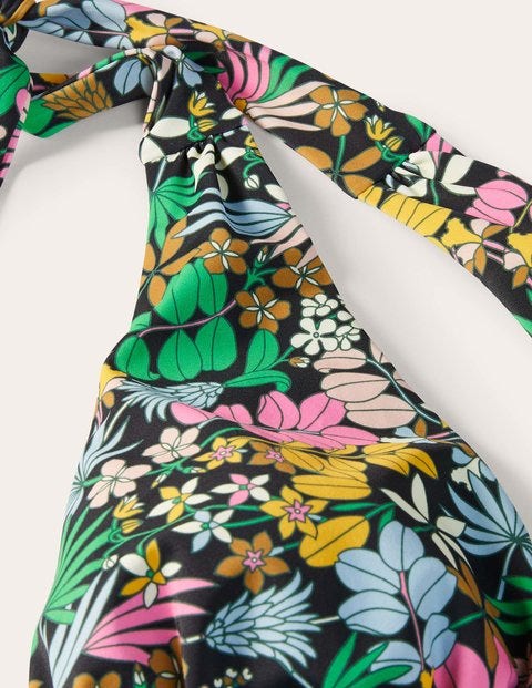 Deep V-neck Swimsuit - Black, Jungle Floral Deep V-neck Swimsuit - Black, Jungle Floral