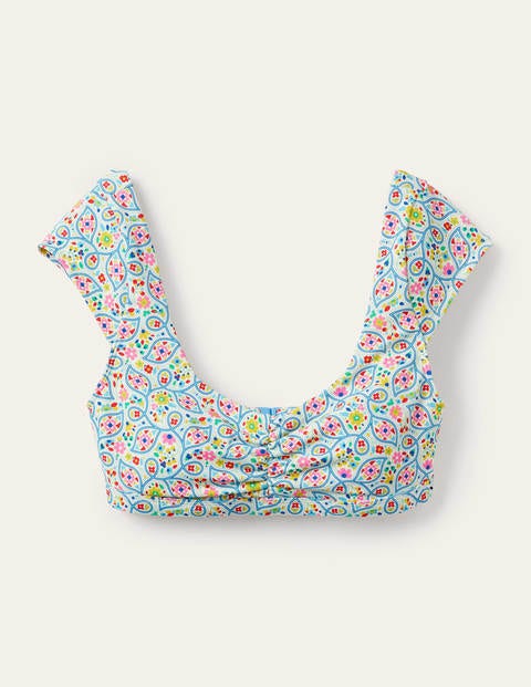 Capped Sleeve Bikini Top - Ivory, Leafy Floral Capped Sleeve Bikini Top - Ivory, Leafy Floral