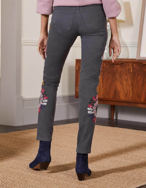 Girlfriend Jeans - Asphalt Embroidered Girlfriend Jeans - Asphalt Embroidered