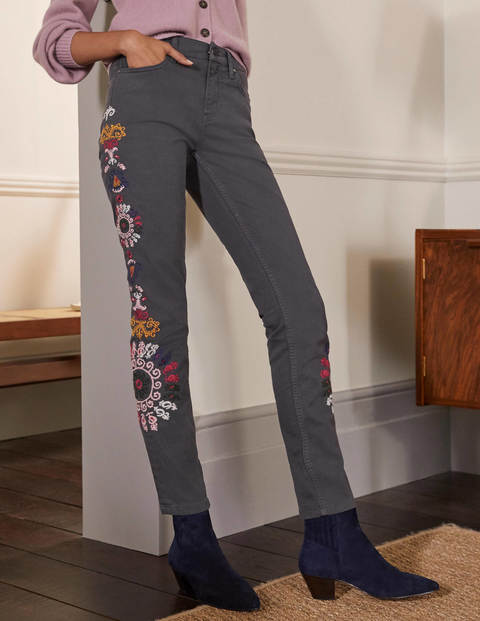 Girlfriend Jeans - Asphalt Embroidered Girlfriend Jeans - Asphalt Embroidered