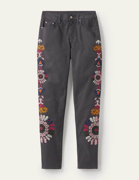 Girlfriend Jeans - Asphalt Embroidered Girlfriend Jeans - Asphalt Embroidered