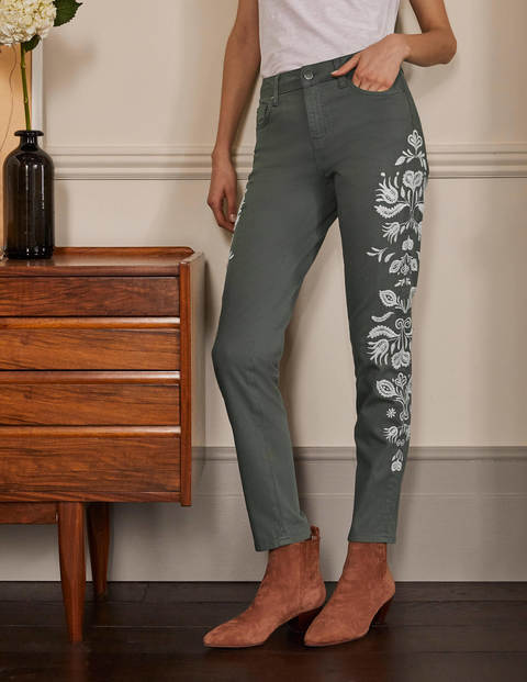 Girlfriend-Jeans - Erlengrün, Stickerei Girlfriend-Jeans - Erlengrün, Stickerei