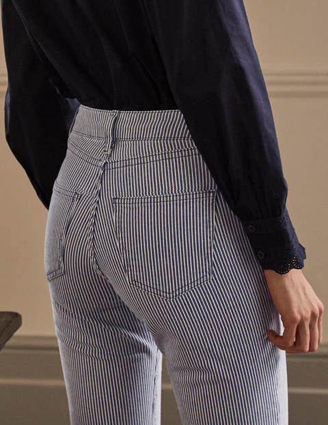 Slim Straight Ankle Jeans - Ivory and Navy Ticking Stripe