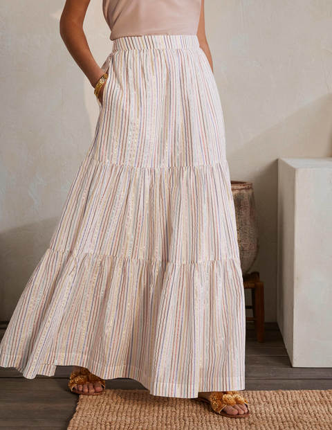 Lorna Tiered Maxi Skirt - Multi Lurex Woven Stripe Lorna Tiered Maxi Skirt - Multi Lurex Woven Stripe