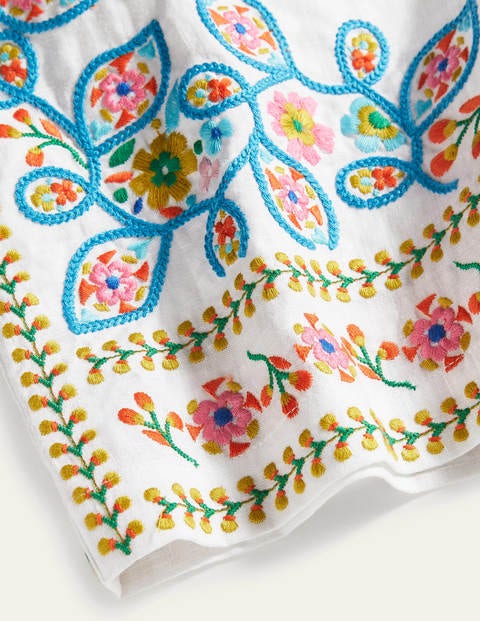 Georgina Linen Shorts - White, Embroidery Georgina Linen Shorts - White, Embroidery