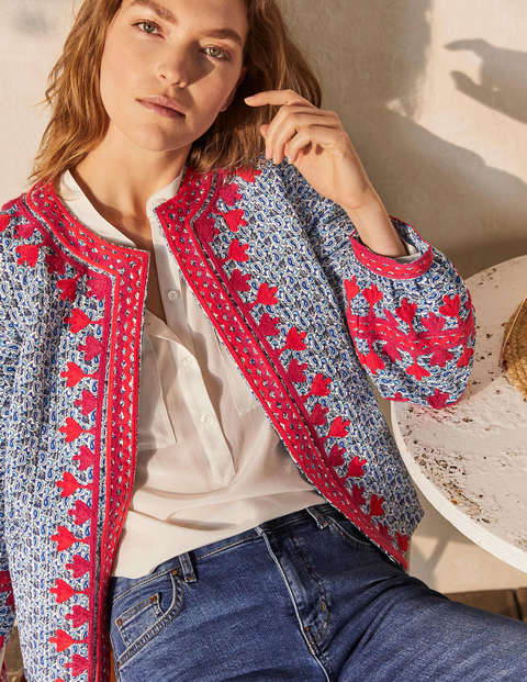 Embroidered Cotton Jacket - Ivory, Pretty Paisley Embroidered Cotton Jacket - Ivory, Pretty Paisley
