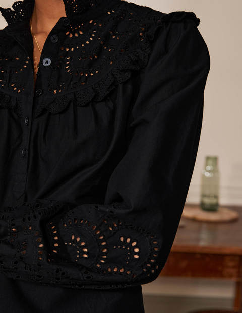 Broderie Frill Cotton Shirt - Black Broderie Frill Cotton Shirt - Black