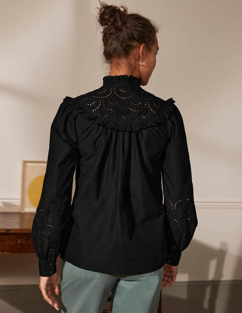 Broderie Frill Cotton Shirt - Black Broderie Frill Cotton Shirt - Black