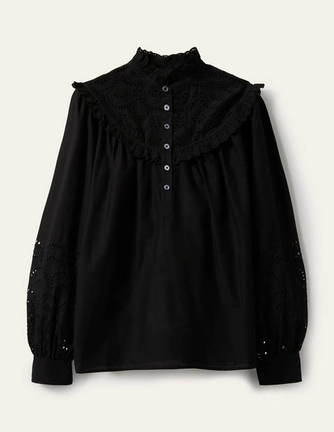 Broderie Frill Cotton Shirt - Black Broderie Frill Cotton Shirt - Black
