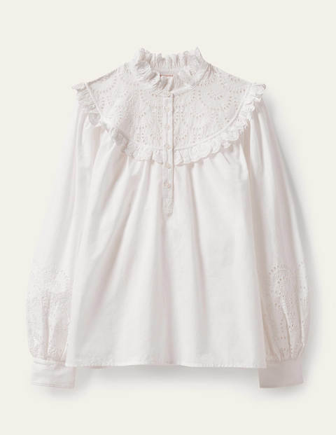 Broderie Frill Cotton Shirt - White Broderie Frill Cotton Shirt - White