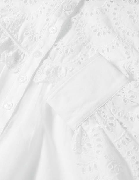 Broderie Frill Cotton Shirt - White Broderie Frill Cotton Shirt - White