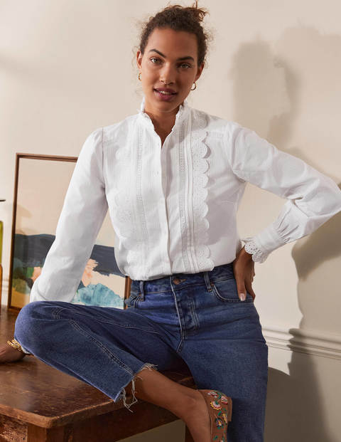 Chemise volantée en coton avec broderie anglaise - Blanc Chemise volantée en coton avec broderie anglaise - Blanc