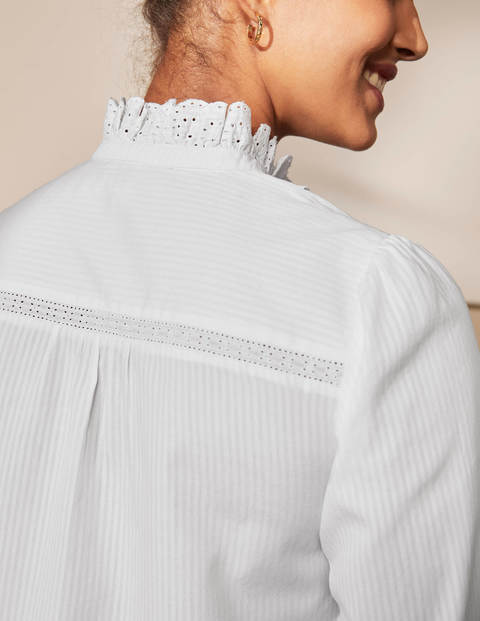 Chemise volantée en coton avec broderie anglaise - Blanc Chemise volantée en coton avec broderie anglaise - Blanc