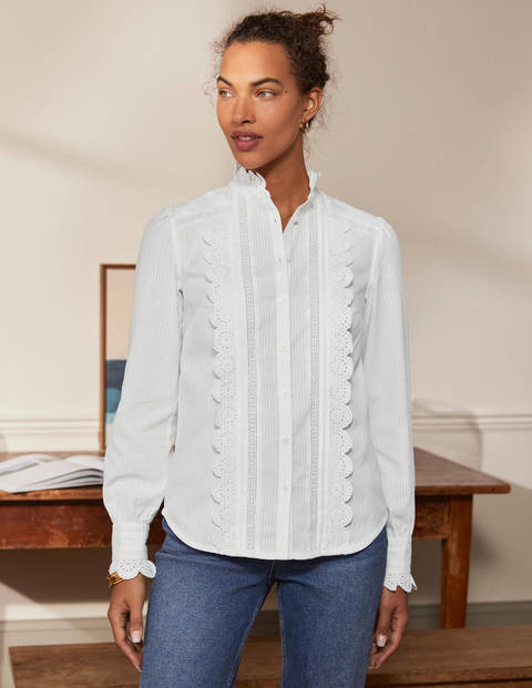 Chemise volantée en coton avec broderie anglaise - Blanc Chemise volantée en coton avec broderie anglaise - Blanc