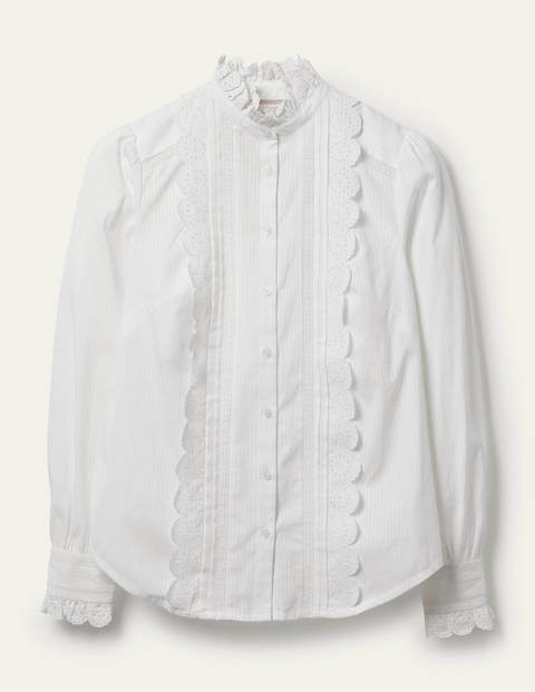 Chemise volantée en coton avec broderie anglaise - Blanc Chemise volantée en coton avec broderie anglaise - Blanc