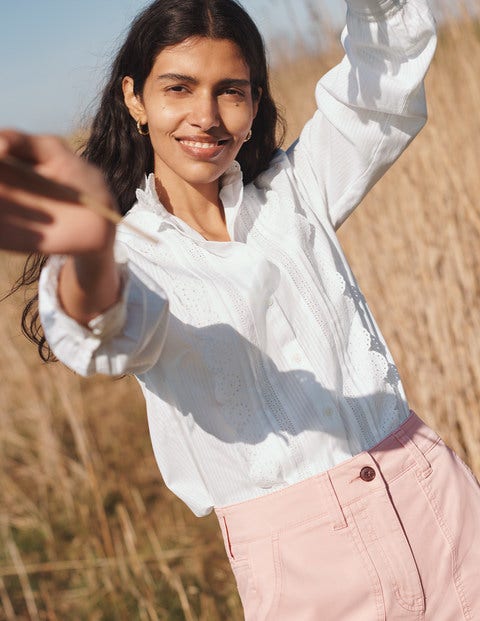 Chemise volantée en coton avec broderie anglaise - Blanc Chemise volantée en coton avec broderie anglaise - Blanc