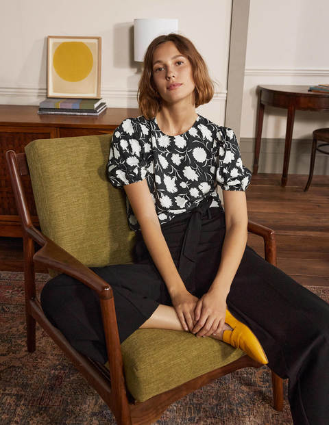 Adriana Puff Sleeve Top - Black, Leafy Bud Adriana Puff Sleeve Top - Black, Leafy Bud