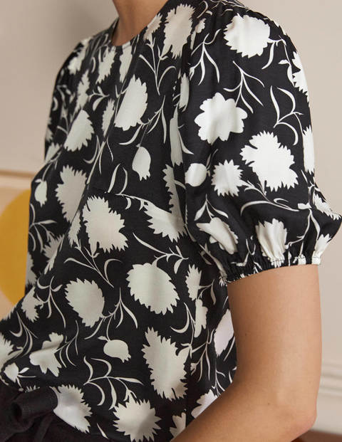 Adriana Puff Sleeve Top - Black, Leafy Bud Adriana Puff Sleeve Top - Black, Leafy Bud