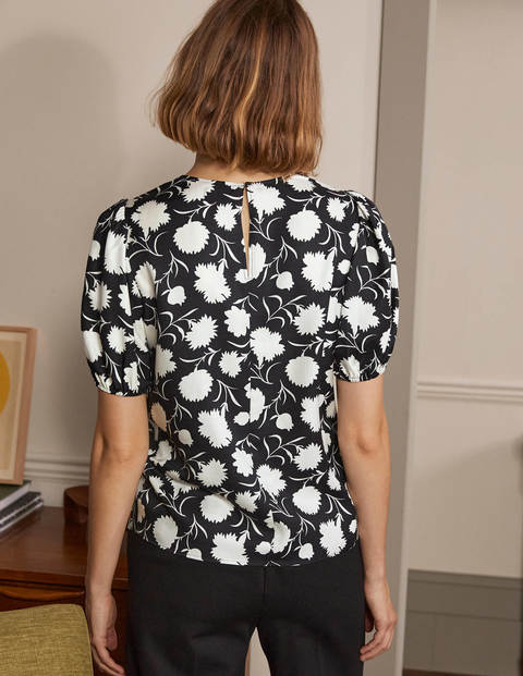 Adriana Puff Sleeve Top - Black, Leafy Bud Adriana Puff Sleeve Top - Black, Leafy Bud