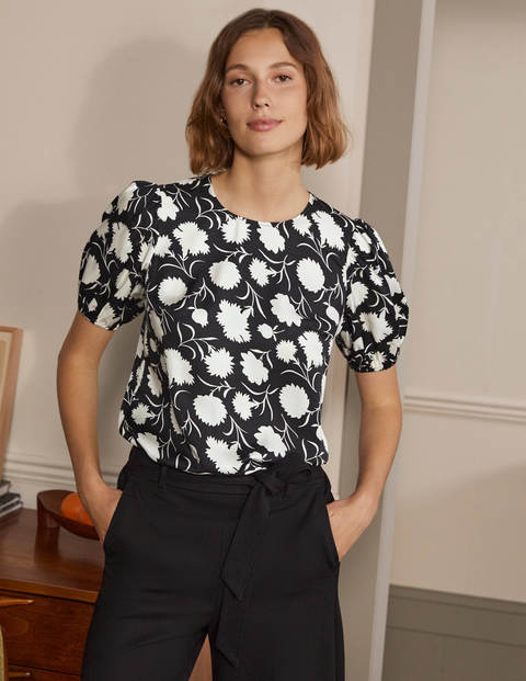 Adriana Puff Sleeve Top - Black, Leafy Bud Adriana Puff Sleeve Top - Black, Leafy Bud