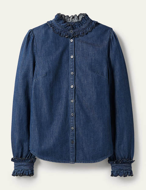 Eliza Broderie Shirt - Mid Vintage Denim Eliza Broderie Shirt - Mid Vintage Denim