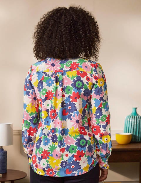 Ruffle Silk Shirt - Ivory, Paintbox Ditsy Ruffle Silk Shirt - Ivory, Paintbox Ditsy