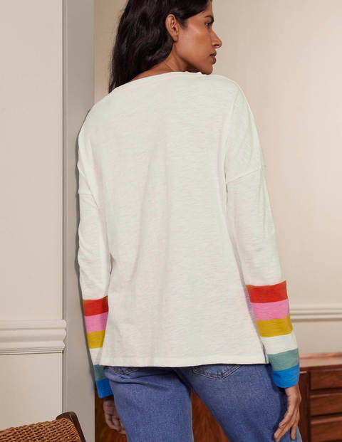 Kastenförmiges Jersey-T-Shirt - Helles Blütenrosa, Regenbogenbündchen Kastenförmiges Jersey-T-Shirt - Helles Blütenrosa, Regenbogenbündchen