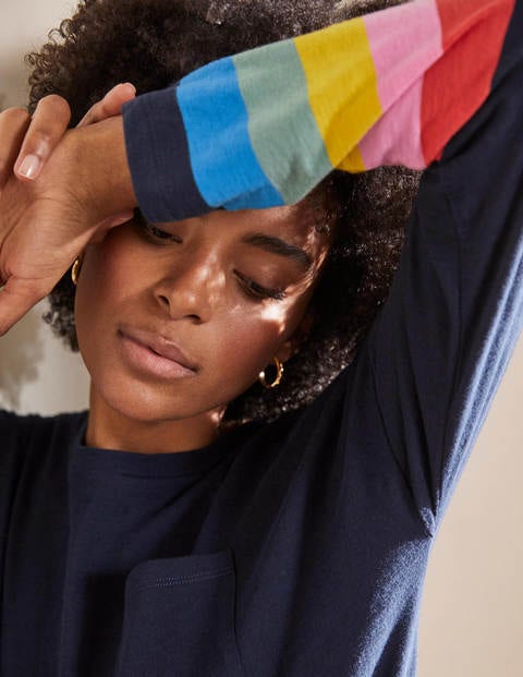 Boxy Jersey Tee - Navy Rainbow Cuff Boxy Jersey Tee - Navy Rainbow Cuff