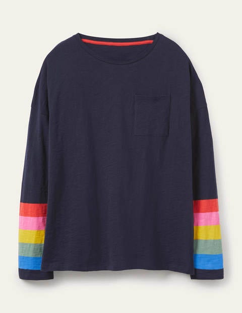 Boxy Jersey Tee - Navy Rainbow Cuff Boxy Jersey Tee - Navy Rainbow Cuff