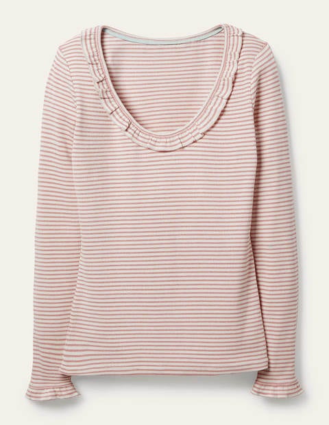 Voop Rib Frill Jersey Top - Ivory, Milkshake Stripe Voop Rib Frill Jersey Top - Ivory, Milkshake Stripe