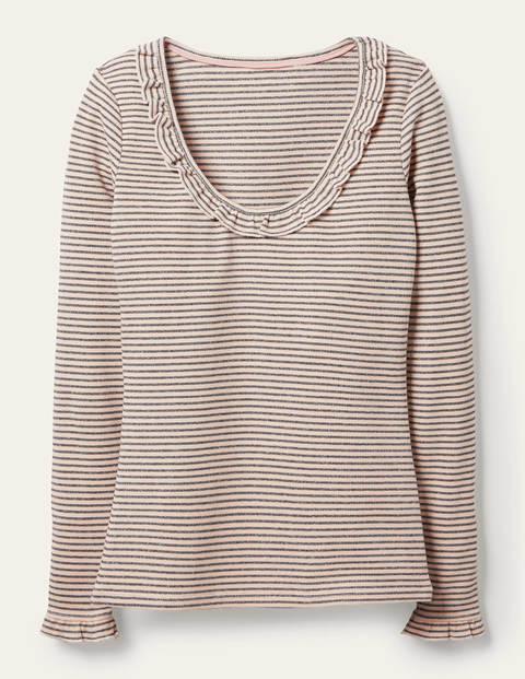 Voop Rib Frill Jersey Top - Oatmeal Marl, Gunmetal Stripe Voop Rib Frill Jersey Top - Oatmeal Marl, Gunmetal Stripe